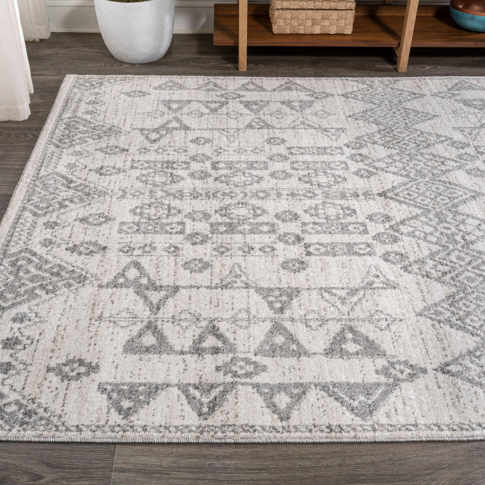 Idris Tribal Diamond Geometric Gray/Beige 3 ft. x 5 ft. Area Rug