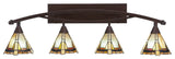 Bow 4-Light Bath Bar, with 7" Zion Art Glass, Bronze