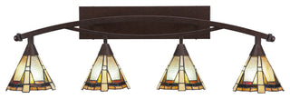 Bow 4-Light Bath Bar, with 7" Zion Art Glass, Bronze