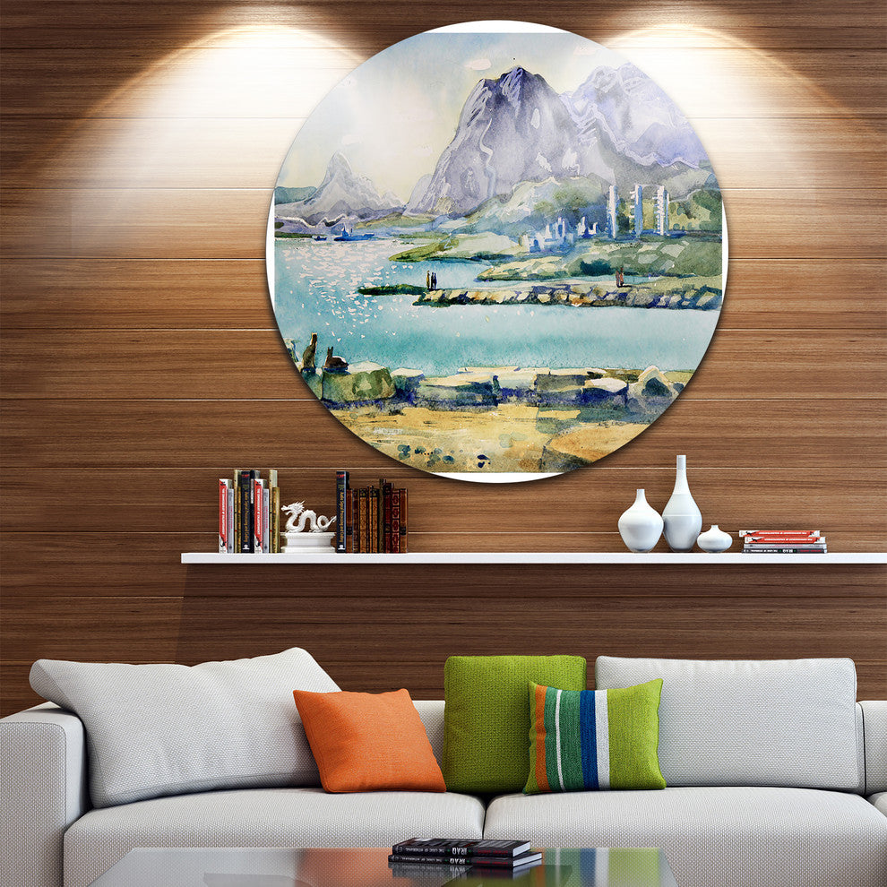 Watercolor Blue Hills, Landscape Disc Metal Wall Art, 11"