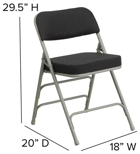 Set of 4 Folding Chair, Pin Dotted Fabric Upholstered Seat & Backrest, Black