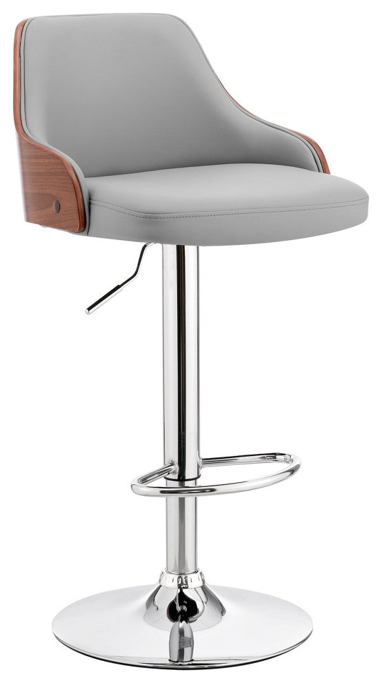 Gray Faux Leather Adjustable Modern Bar Stool