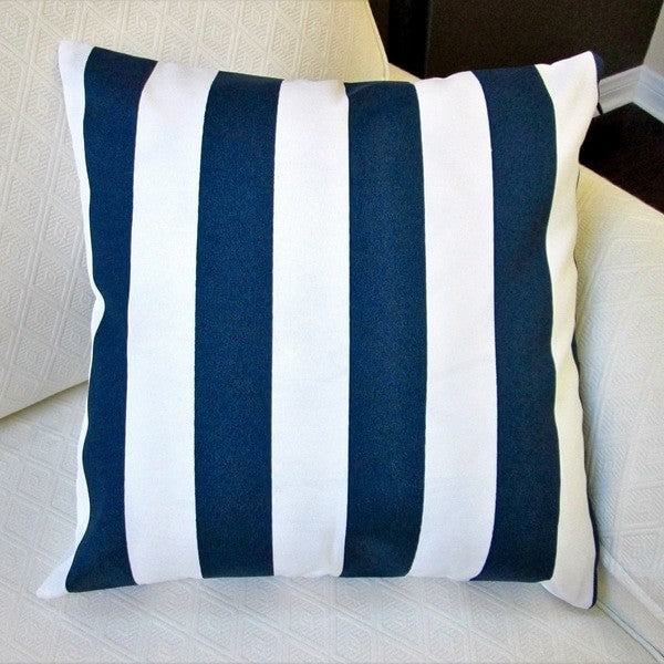 Outdoor Navy Polyester Stripe Throw Pillows, Set Of 2, Big Stripes, Throw Pillow