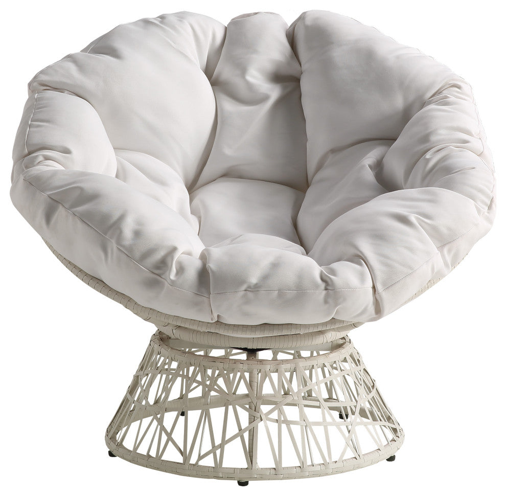 Papasan Chair With White Round Pillow Cushion and White Wicker Weave