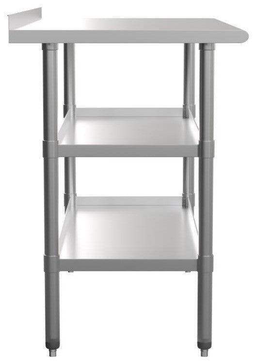 Stainless Steel 18 Gauge Work Table With 1.5" Backsplash and 2 Undershelves, NSF