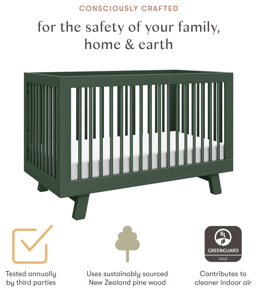 Hudson 3-in-1 Convertible Crib With Toddler Bed Conversion Kit, Forest Green
