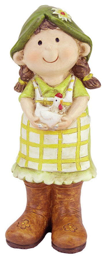2 Assorted Standing Young Boy and Girl Gnome Outdoor Patio Garden Figures, 10"