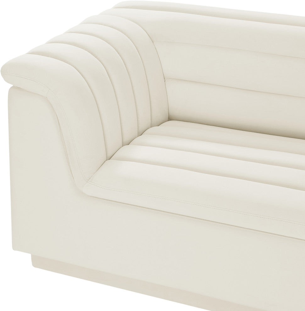 Cascade Upholstered Modular Sofa, Cream, Velvet, Straight Sofa