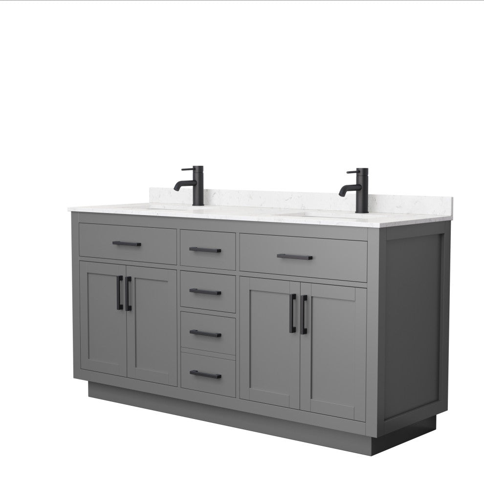 Beckett TK 66" Dark Gray Double Vanity, Cultured Top, Black Trim