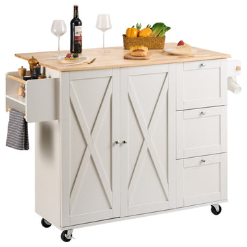 VEVOR 45.3" Kitchen Island Cart Rolling Storage Cabinet Cart with Drawer & Rack