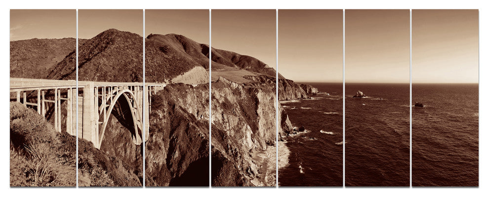 Bixby Bridge View Panorama, Landscape Canvas Art Print, 83"x32", 7 Panels