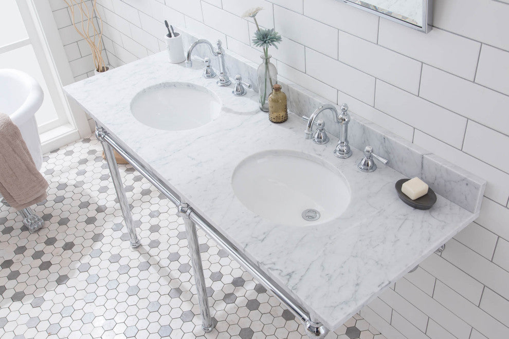 Embassy 60" Wide Double Wash Stand, P-Trap, Countertop With Basin, Faucet