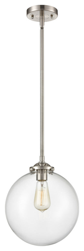 X-Large Beacon 1-Light Mini Pendant, Brushed Satin Nickel, Clear