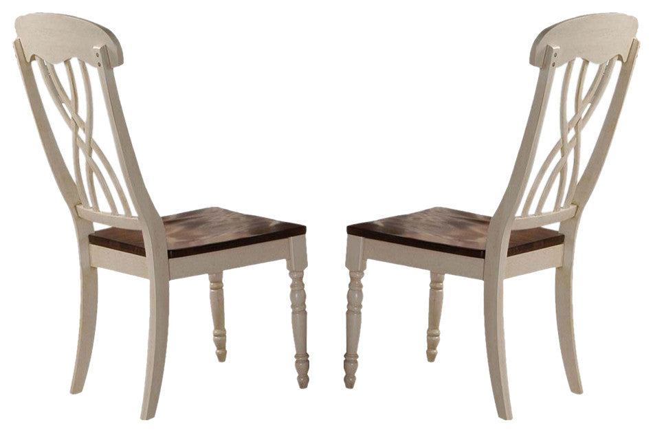 Set of 2 Wood Side Chair, Buttermilk/Oak Finish