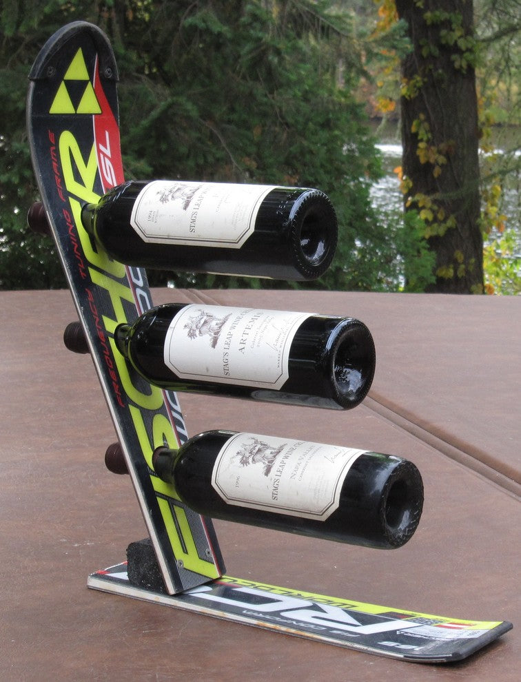 Snow Ski Wine Rack, 3 Bottle, Black Fisher