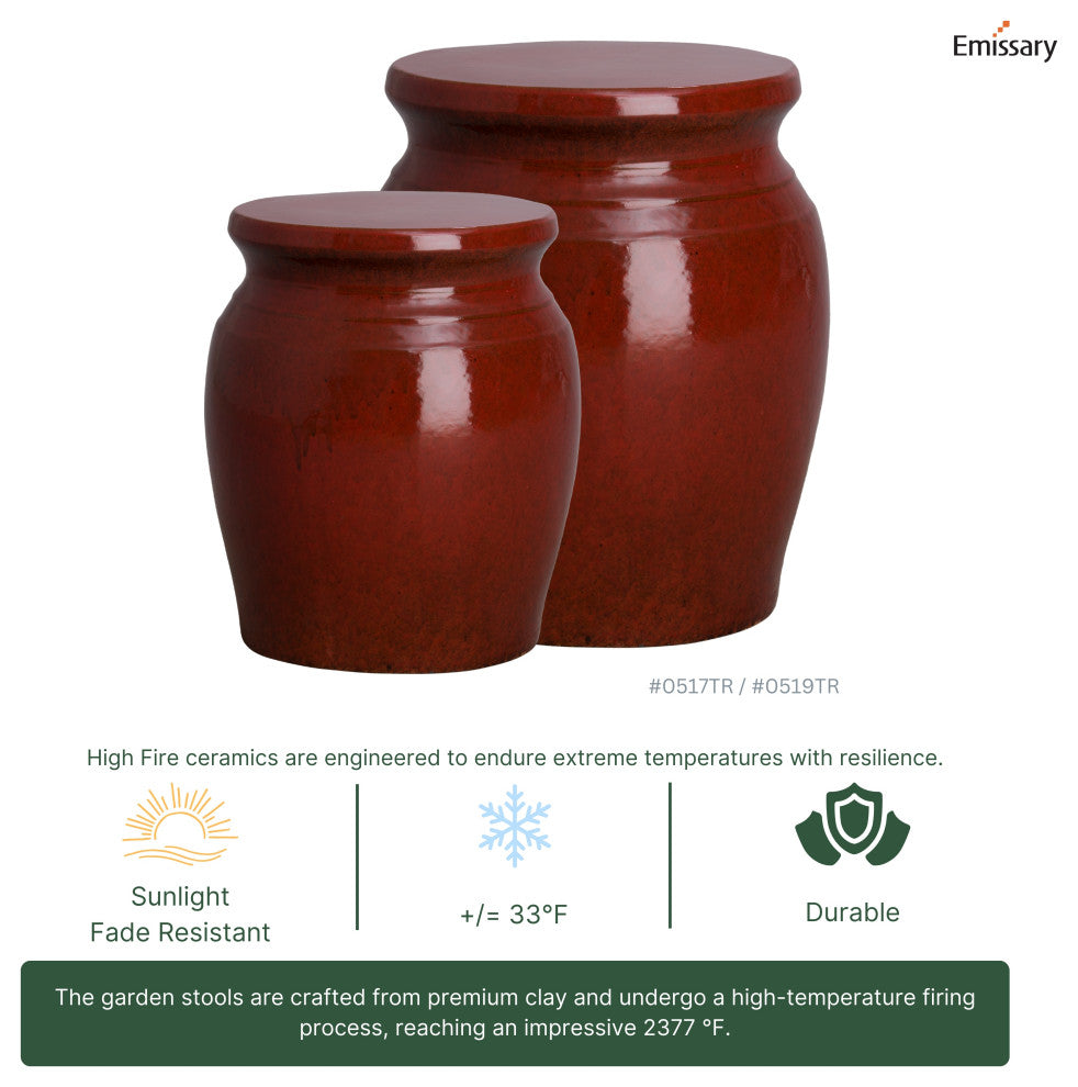 Koji Tropical Red Indoor/Outdoor Ceramic 18" Garden Stool