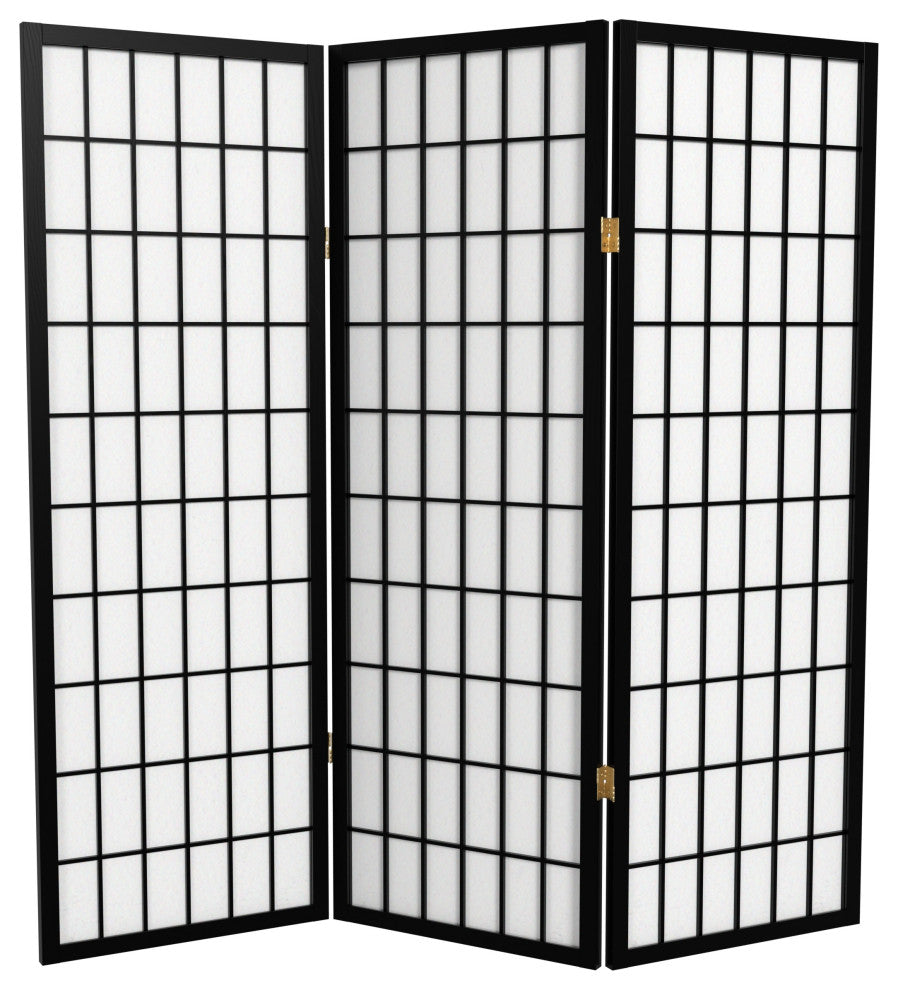 4' Tall Window Pane Shoji Screen, Black, 3 Panels