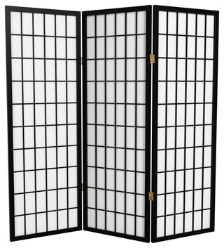4' Tall Window Pane Shoji Screen, Black, 3 Panels