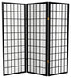 4' Tall Window Pane Shoji Screen, Black, 3 Panels
