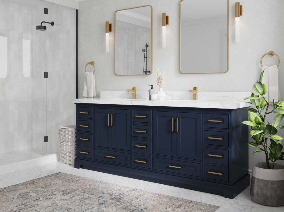 Fenway 84 Double Sink Bath Vanity in Navy Blue 1.5" Calacatta Laza