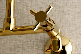 Kingston 8" Adjustable Center Wall Mount Kitchen Faucet, Polished Brass