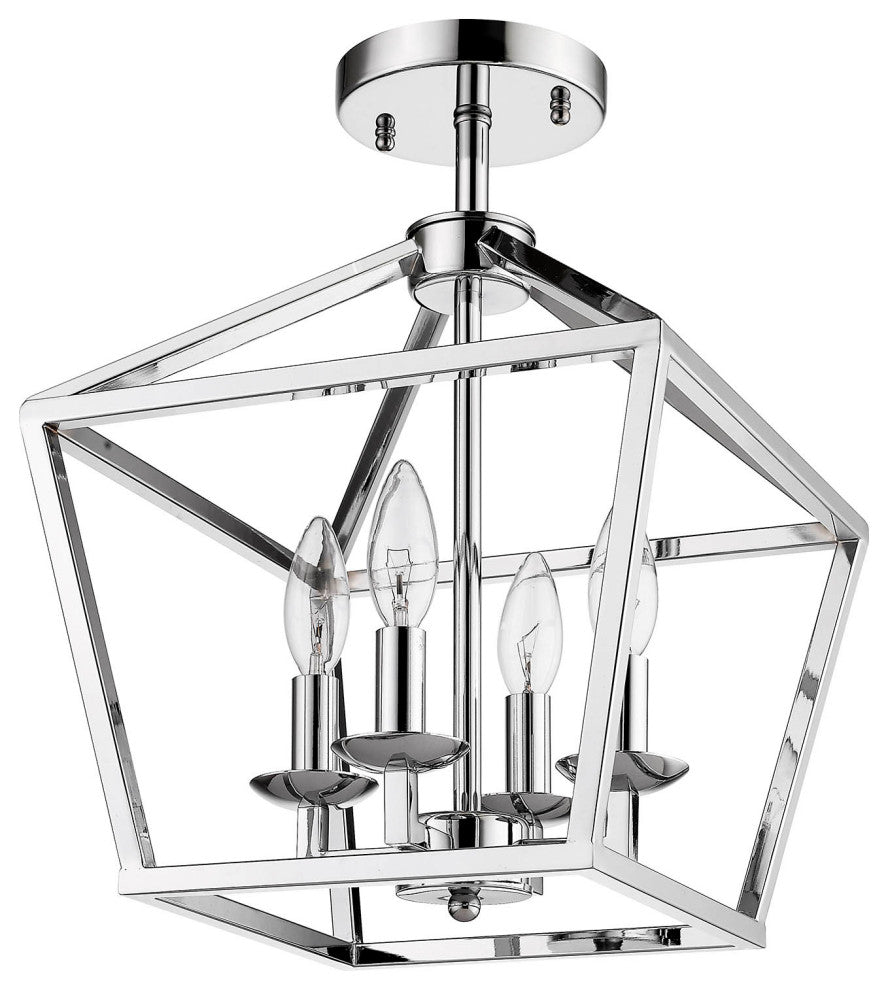 Shiny Nickel Cage Flushmount, Candle Light