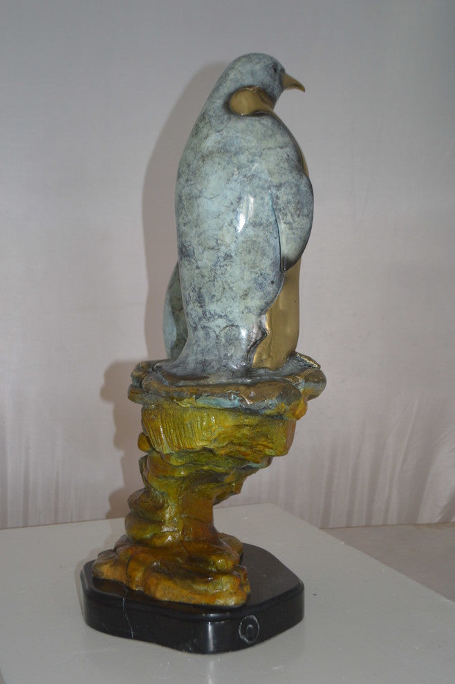 Two Penguins Bronze Statue -  Size: 16"L x 10"W x 12"H.