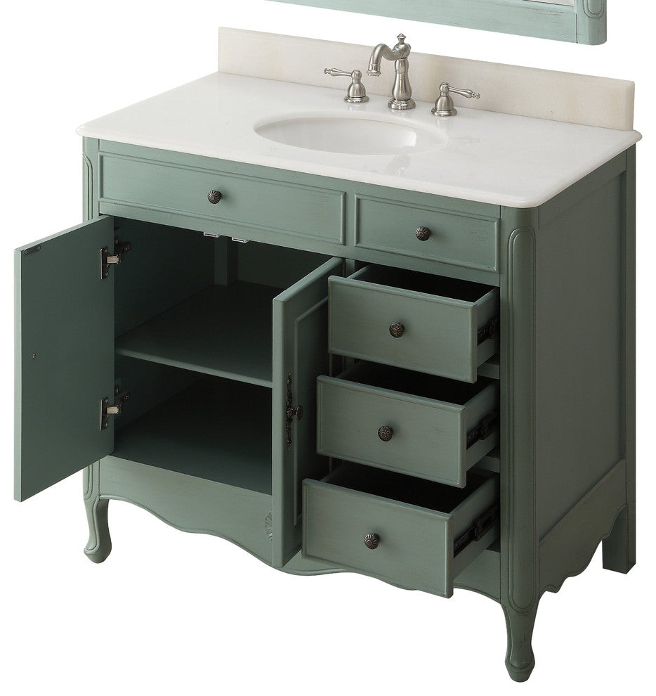 38 Inch Distressed Vintage Blue Cottage Style Daleville Bathroom Sink Vanity, No Mirror Add Faucet