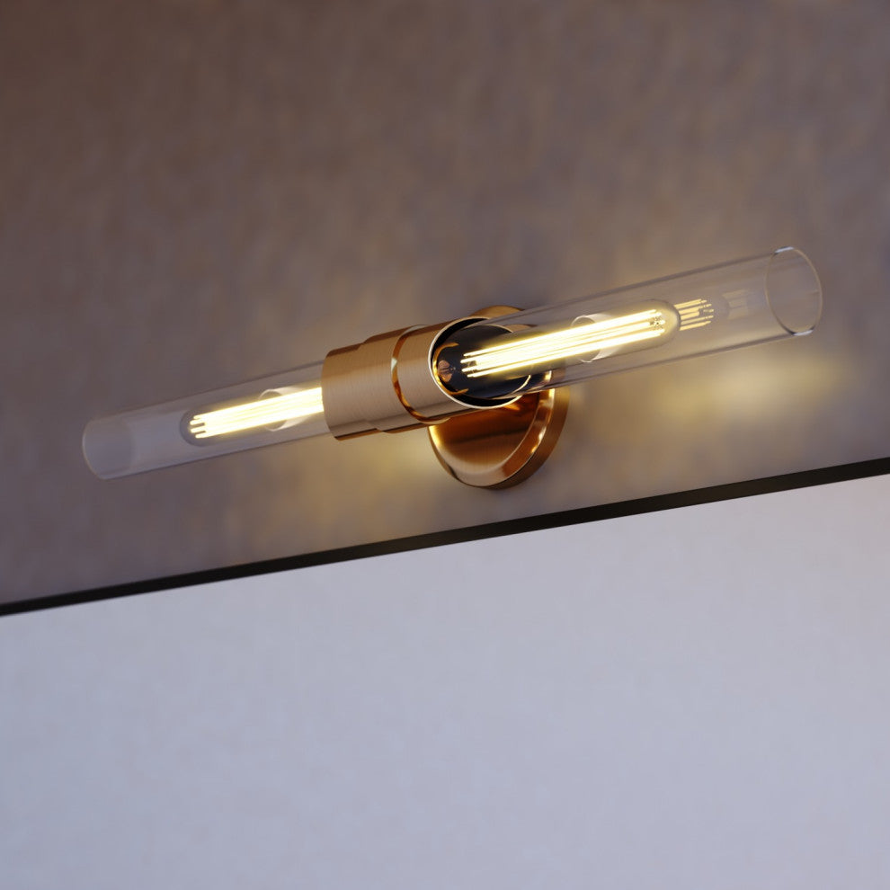 Webster 2 Light Gold Brass Bathroom Vanity Wall Sconce Fixture Clear Glass