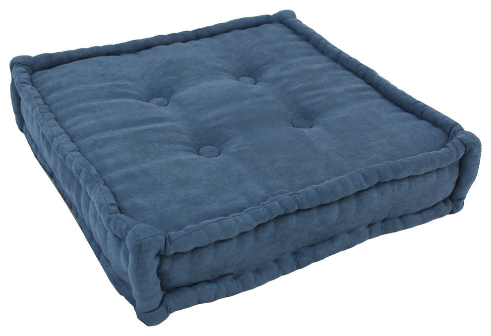 20" Square Corded Floor Pillow With Button Tufts, Indigo