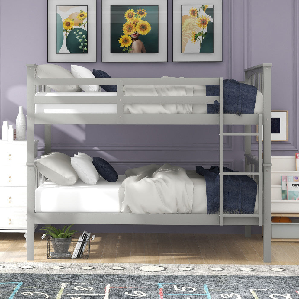 Gewnee Wood Full over Full Bunk Bed with Ladder in Gray
