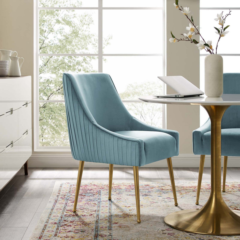 Light Blue Discern Pleated Back Upholstered Performance Velvet Dining Chair