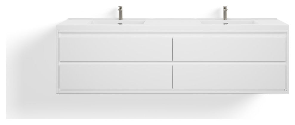 The Daria Bathroom Vanity, Glossy White, 84", Double Sink, Wall Mount