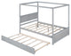 Full Wood Frame Canopy Platform bed with Trundle Bed, Grey, Full