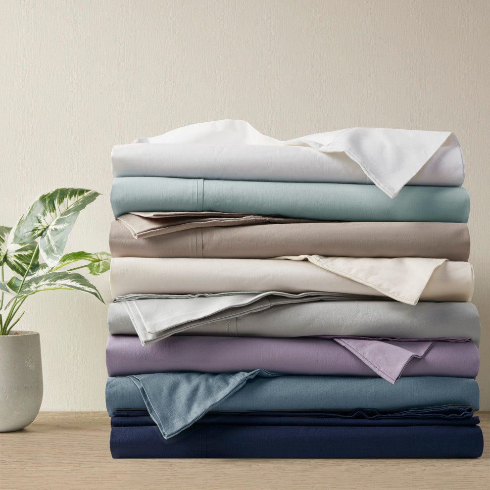 Madison Park Peached Percale Cotton Peached Percale Sheet Set, Purple