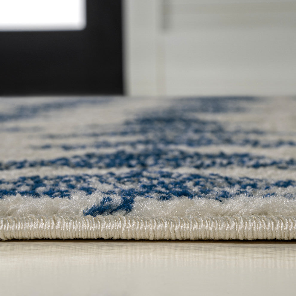 Aisha Moroccan Triangle Geometric  Cream/Navy 8 ft. x 10 ft. Area Rug