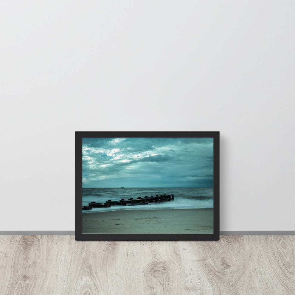 Blue Morning at Rehoboth Coastal Landscape Framed Photo Paper Wall Art Prints, Black, 12" X 16"