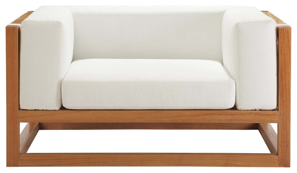 Outdoor Patio Lounge Sofa, Chair and Coffee Table Set, Wood, Natural White