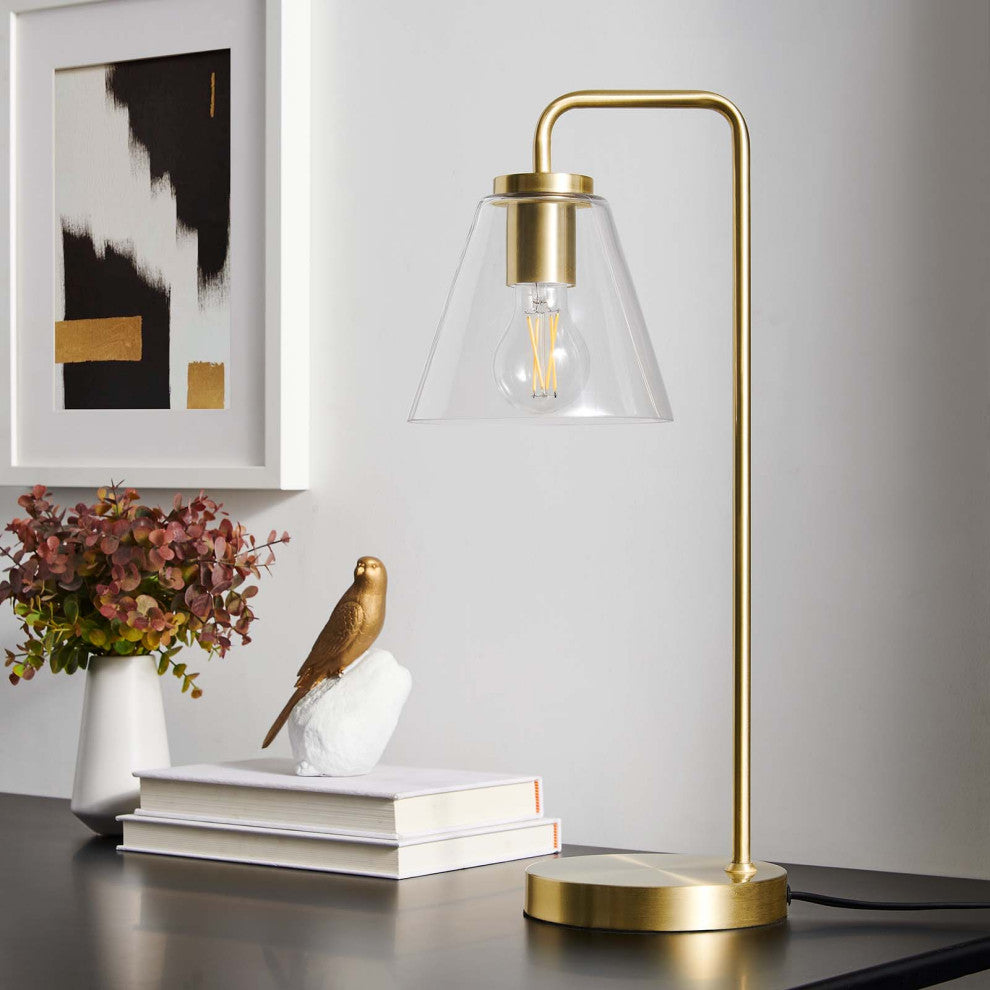 Table Desk Lamp, Gold, Glass, Modern, Mid Century Cafe Bistro Hospitality