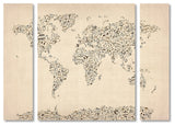 Michael Tompsett 'Music Note World Map' Multi Panel Art Set, 41"x30"