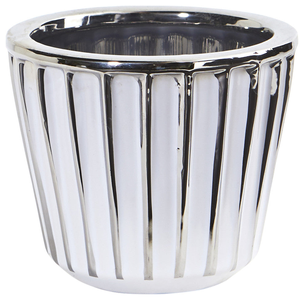 4.75" Ceramic White Vase With Silver Burnishing