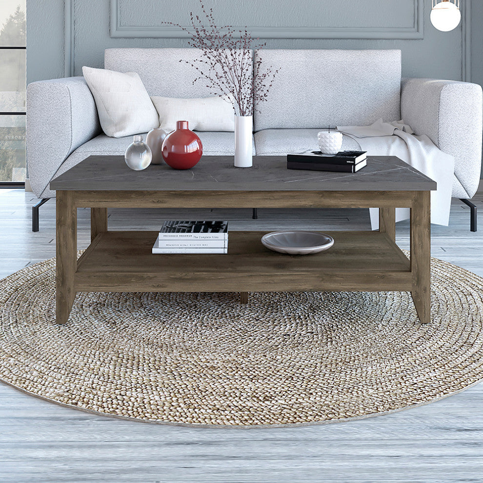 Paulson Rustic Coffee Table Onyx Top by RST Brands, Brown/Black