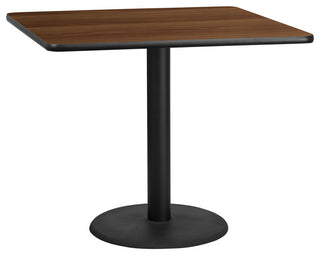 Dyersburg 42" Square Walnut Laminate Table Top With 30" Round Base