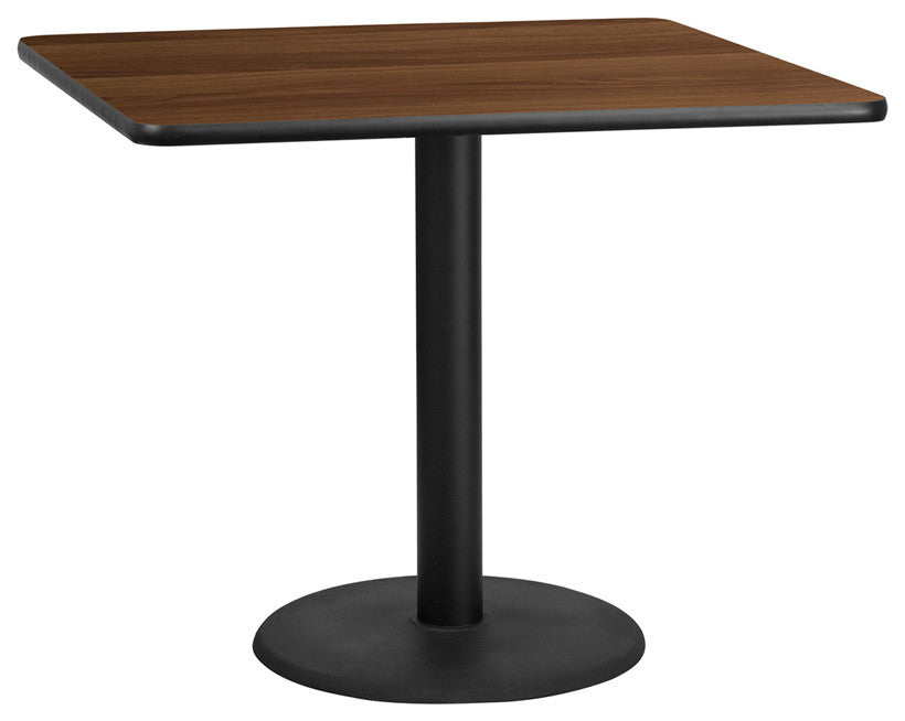 Dyersburg 42" Square Walnut Laminate Table Top With 30" Round Base