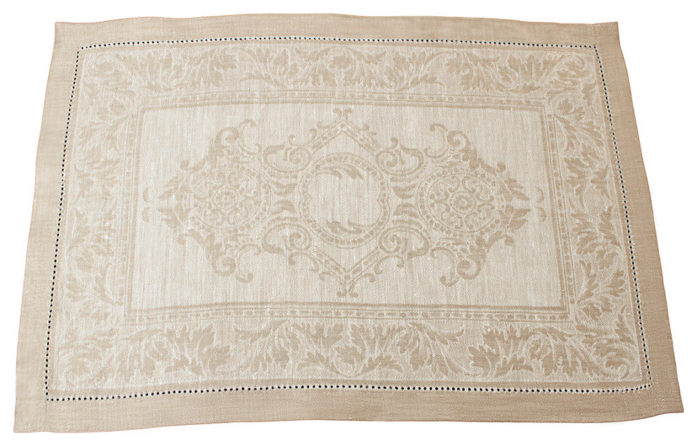 French Home Linen Set of 6 Arboretum Placemats Ivory and Taupe
