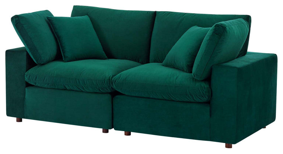 Loveseat Sofa, Velvet, Green, Modern, Living Lounge Room Hotel Lobby Hospitality