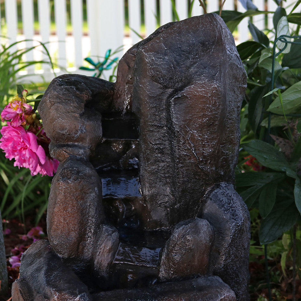Sunnydaze Rock Falls Outdoor Solar Water Fountain, Solar-on-Demand, 22"
