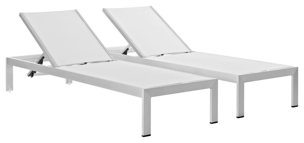Shore Chaise Outdoor Patio Aluminum Set of 2 EEI-2472-SLV-WHI-SET