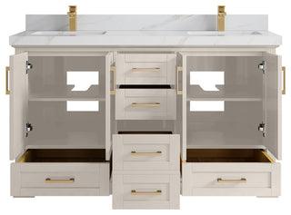 Boston 60" Double Bathroom Vanity in Fine Grain 2" Calacatta Sienna