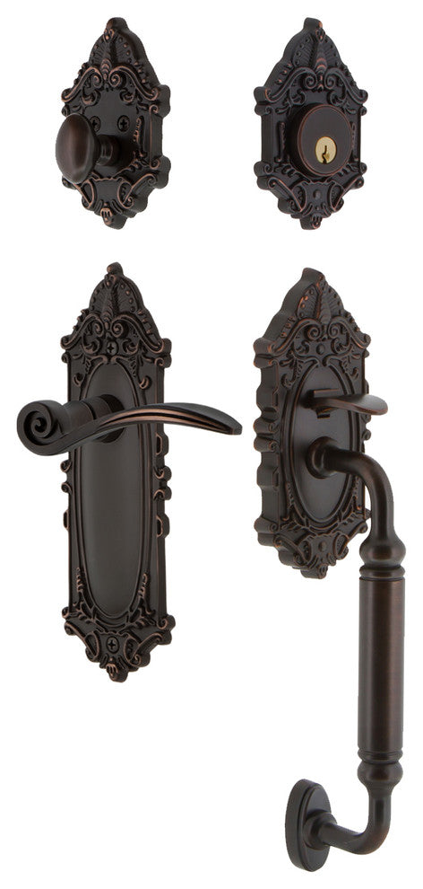 Victorian Plate C Grip Entry Set Swan Lever, Timeless Bronze, 2-3/8", Left